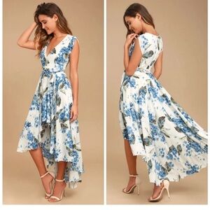 Lulu’s French Countryside White Floral High Low Maxi Dress